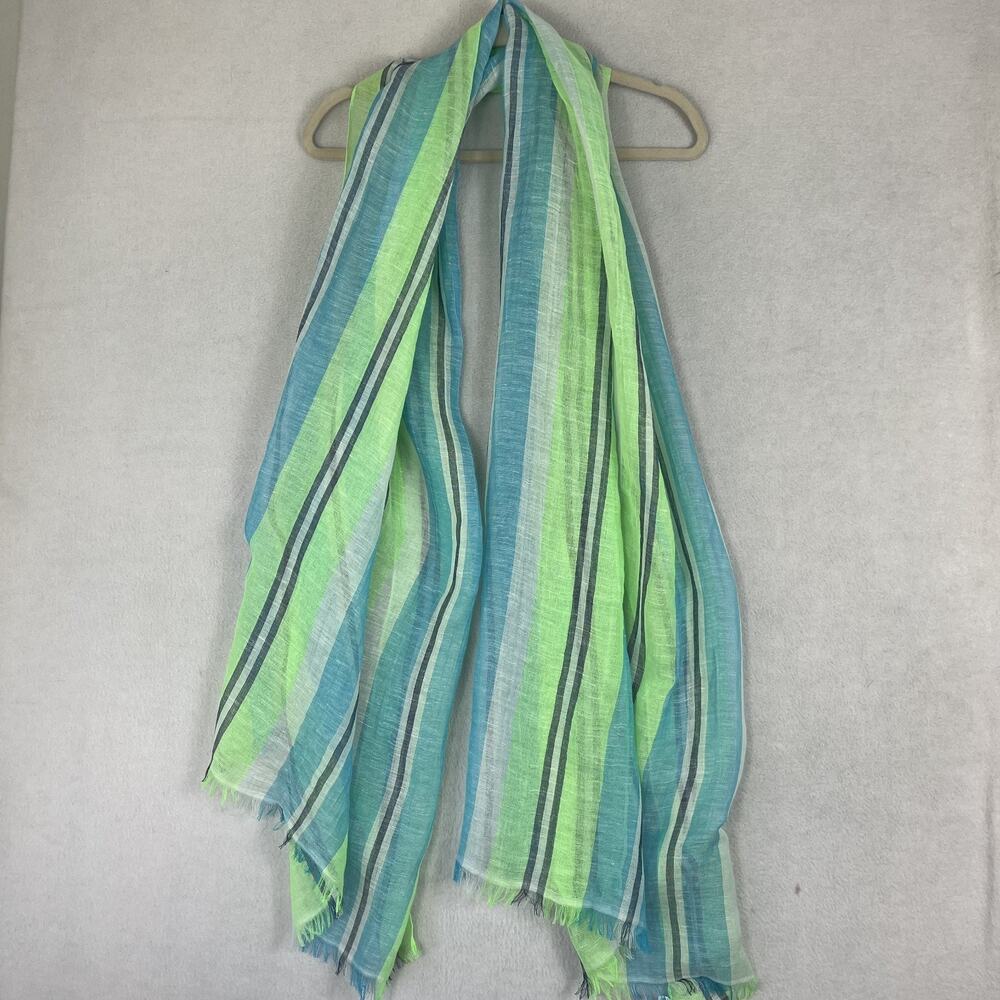 Gap Santorini Striped Scarf One Size Blue & Green Linen Blend 31" x 78" NWT